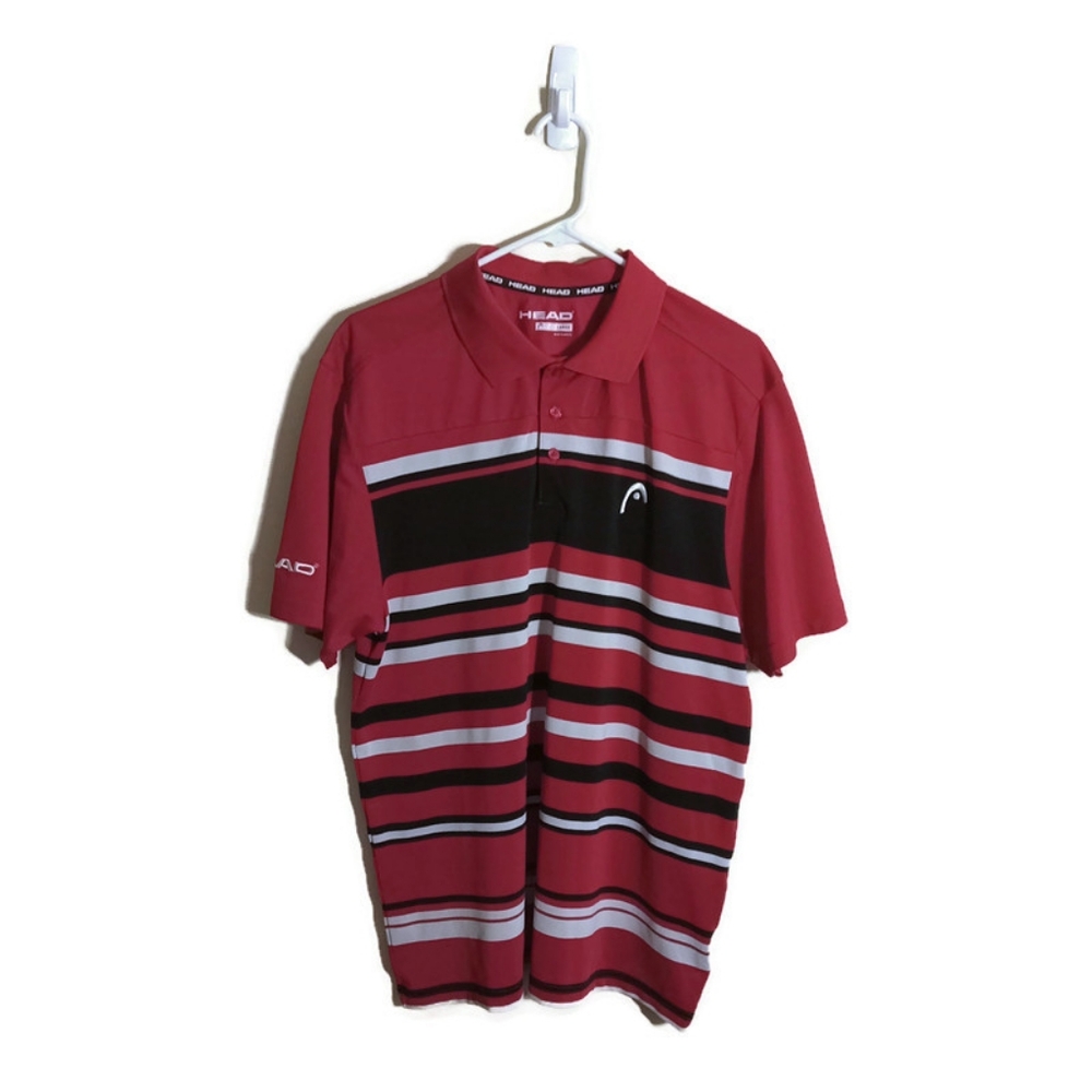 Head Activewear Men Red Colorblock Multistripe Polo Shirt Sz Large